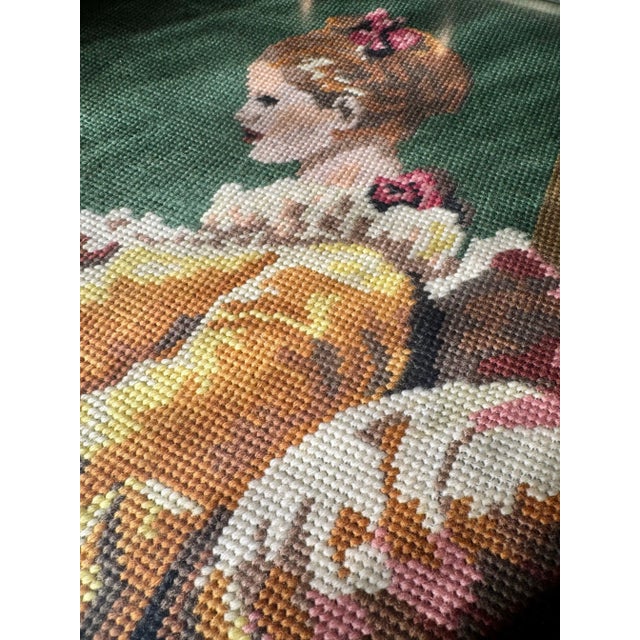 Vintage Danish Needlepoint Art – Woman Reading – Framed Under Glass (C. 1960s–1970s) For Sale - Image 4 of 6