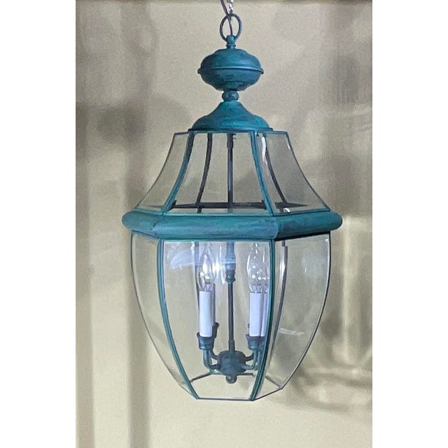 Large Vintage Solid Brass Hanging Lantern/Light Fixture-27”High X 15”.5 Wide For Sale - Image 9 of 12