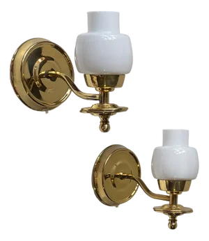 Danish Modern Wall Sconces in White Glass and Brass from Abo, 1970s, Set of 2