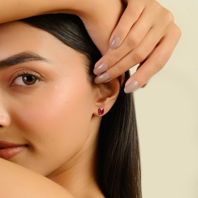 14k Solid Gold 1.82 Carat Natural Ruby Soliatire Stud Earrings for Her- A Pair For Sale - Image 4 of 15