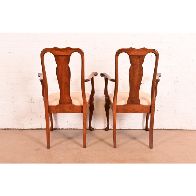 Stickley Queen Anne Carved Solid Cherry Wood Armchairs, Pair For Sale - Image 12 of 15