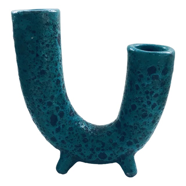 Brutalist Art Pottery Studio Fat Lava Horn Spout Vase, Belgium, 1960s For Sale