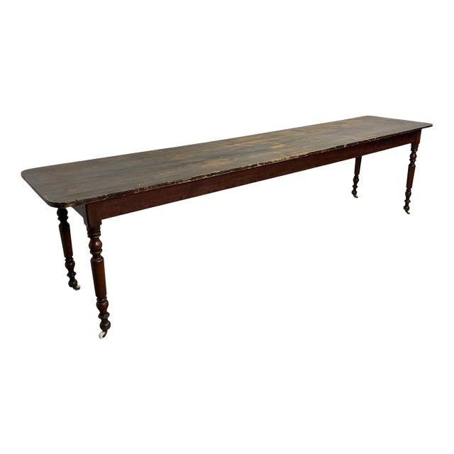 Antique Serving Table Console Table on Porcelain Casters, 1890s For Sale