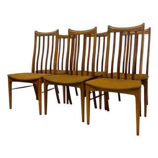 Set of 6 Vintage Mid-Century Modern Slat-Back Dining Chairs With Upholstered Seats For Sale