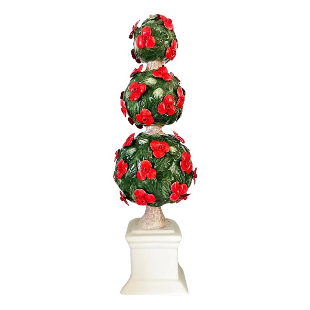 Late 20th Century Italian Capodimonte Three Sphere Floral Topiary For Sale