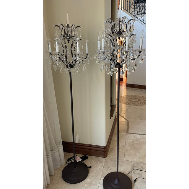 Restoration Hardware Rococo Iron & Crystal Floor Lamps Set of 2