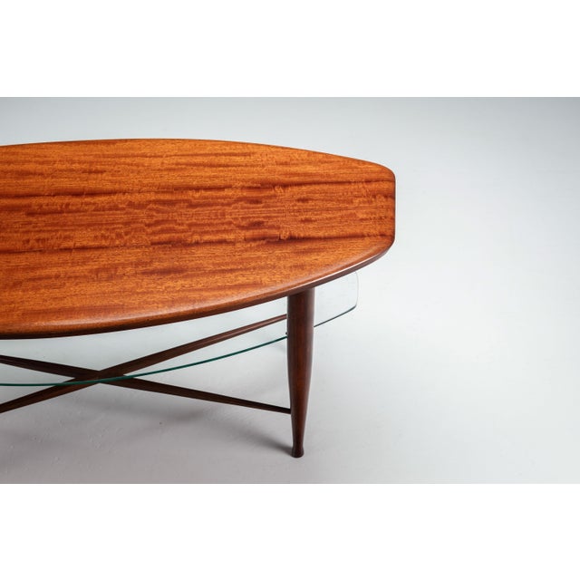 Assymetrical Coffee Table with Glass Storage and Cross Leg Details, 1960s For Sale - Image 9 of 14