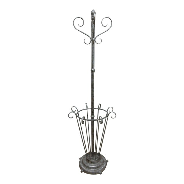 Vintage French Regency Scrolled Cast Iron Metal Umbrella Stand Clothes Tree Rack For Sale
