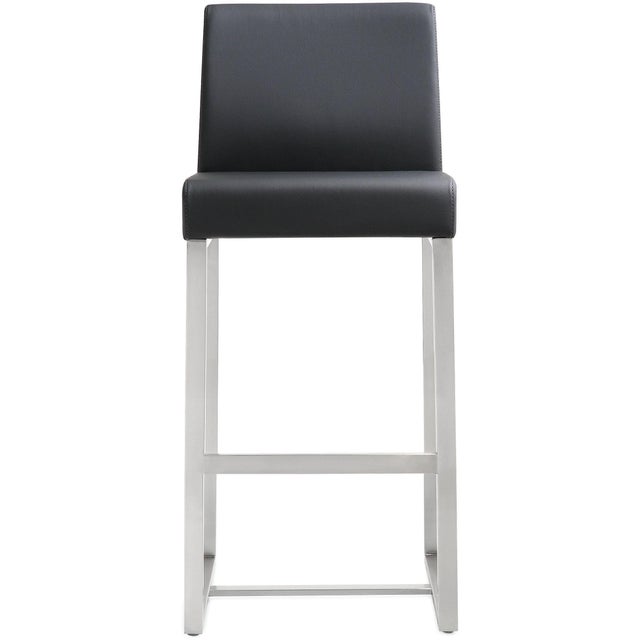 Denmark Black Vegan Leather & Steel Counter Stools - Set of 2 For Sale - Image 4 of 12
