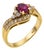 Vintage Ruby Diamond 18k Yellow Gold Swirl Ring, Size 5.5 For Sale