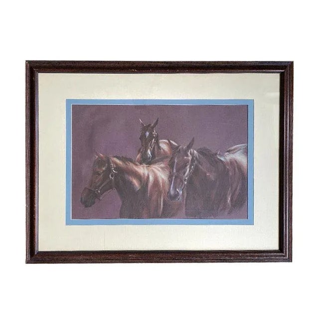 Large Framed Equine Horse Portrait Drawing of Horses in Brown Pencil Pastel For Sale - Image 9 of 9