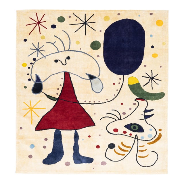 French Artistic Designed After J. Miro Rug 6'0" X 6'7'' For Sale