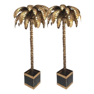 French Gilt Metal Palm Tree Sculptures in the style of Maison Jansen, 1970, Set of 2 For Sale