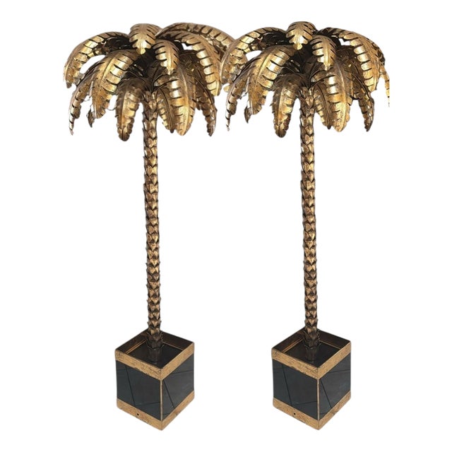 French Gilt Metal Palm Tree Sculptures in the style of Maison Jansen, 1970, Set of 2 For Sale