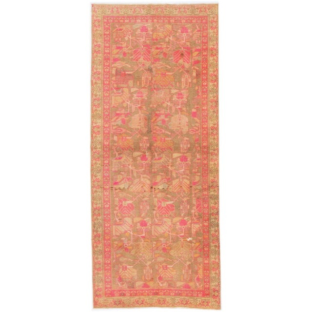 Textile 1940s Handmade Vintage Persian Malayer Allover Wool Rug With Brown & Pink Field For Sale - Image 7 of 7