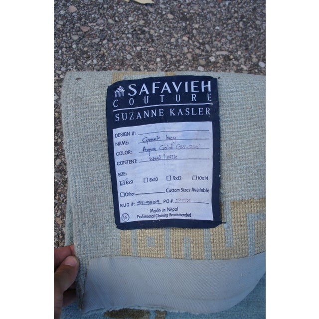 Late 20th Century Greek Key Suzanne Kasler Safavieh Aqua Gold Wool Silk Area Rug For Sale - Image 6 of 7