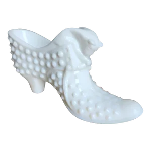 Vintage Fenton Hobnail Milk Glass Slipper