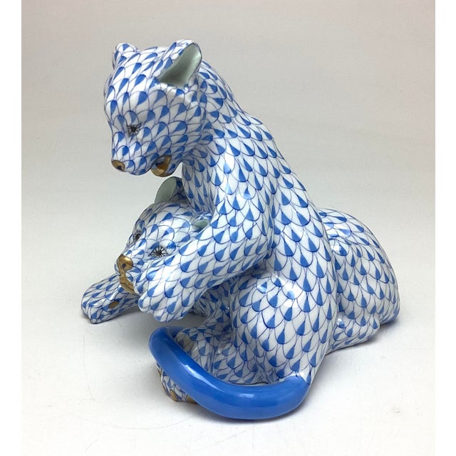 Herend Porcelain Lion Cubs Playing Figurine Blue Fishnet. These guys measure 6 inches wide by 5 inches across and 6 inches...