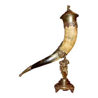 Late 19th Century Antique French Drinking Horn For Sale