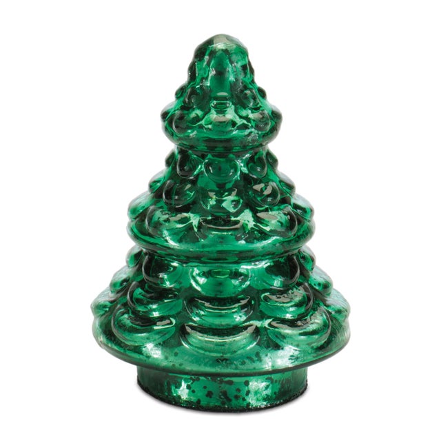 Bring a touch of vintage holiday sparkle to your décor with this set of two green mercury glass Christmas trees, perfectly...