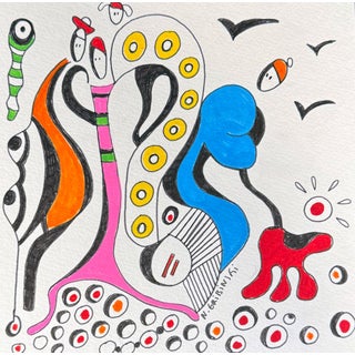 Orbit of Companions — Small Abstract Figurative Drawing (8 X 8 In, 2025) For Sale