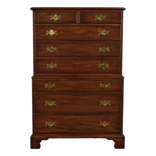 Henkel Harris Georgian Solid Mahogany Eight-Drawer Highboy Dresser, 1960s For Sale