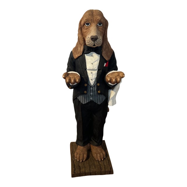 Vintage Basset Hound Butler Statue For Sale