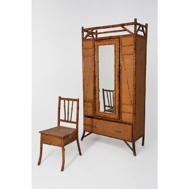 20th Century Victorian English Bamboo and Rattan Wardrobe with Chair, 1920, Set of 2 For Sale - Image 11 of 11