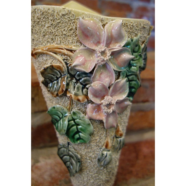 Antique French Majolica Barbotine Wall Pocket Flower Vase 19th Century Confetti For Sale - Image 10 of 13