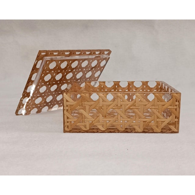 1980s Mid-Century Modern Acrylic Glass and Vienna Straw Box from Christian Dior, 1980s For Sale - Image 5 of 11