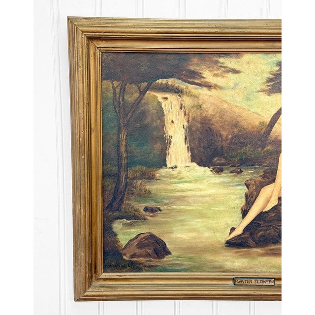 Antique Art Nouveau Nude Women "Water Flower" Signed Oil on Canvas Painting For Sale - Image 10 of 13