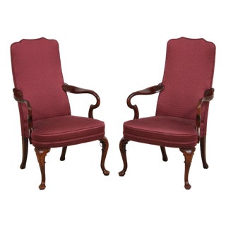 Pair of Hickory Chair Co Mahogany Queen Anne Upholstered Chairs For Sale