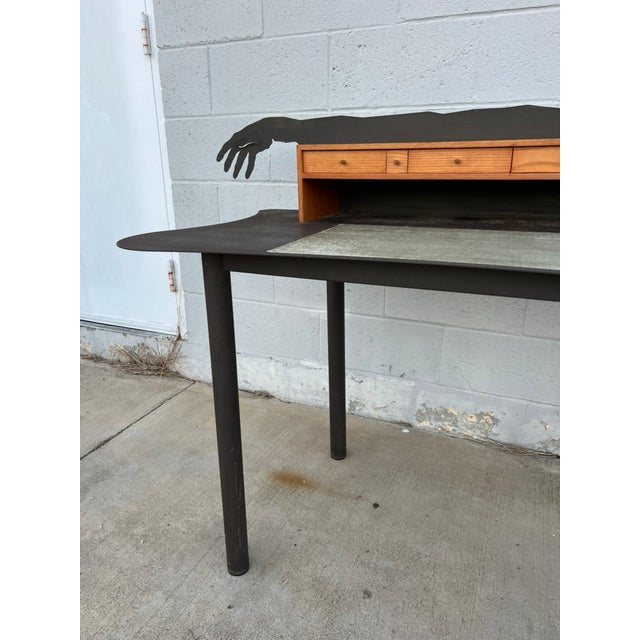 Wood Andrés Nagel “Entremanos” Anthropomorphic Steel Writing Desk, Postmodern Design For Sale - Image 7 of 16