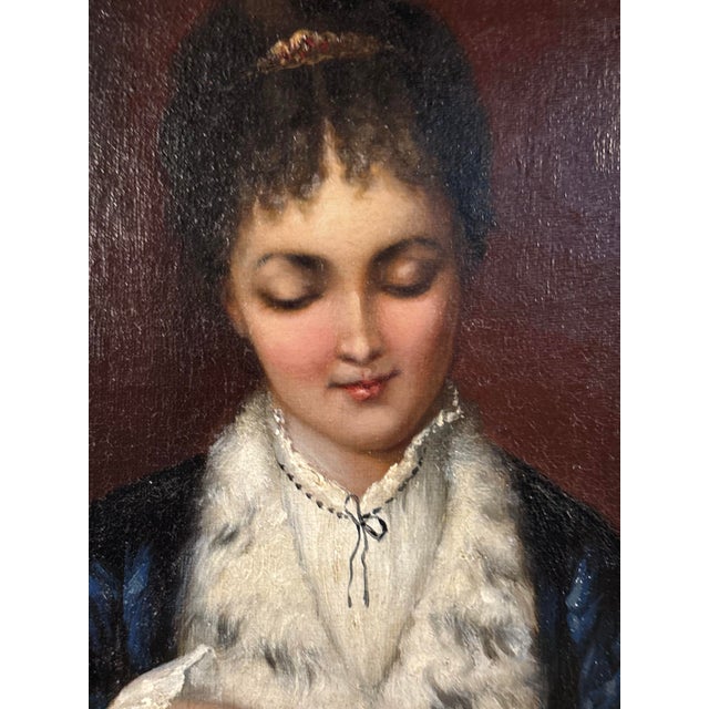 19th-Century American School Portrait of a Lady in Blue – Oil on Canvas – Period Giltwood Frame This elegant late-19th-...