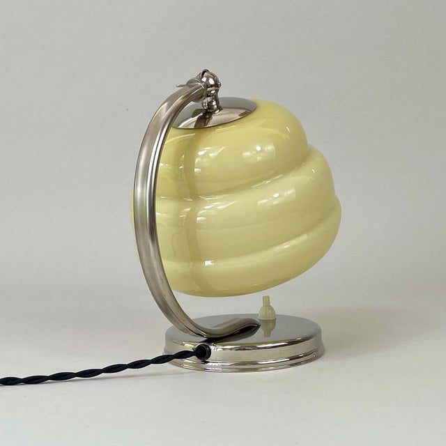 Metal Art Deco Nickel and Opaline Table Lamp, Germany, 1930s For Sale - Image 7 of 16