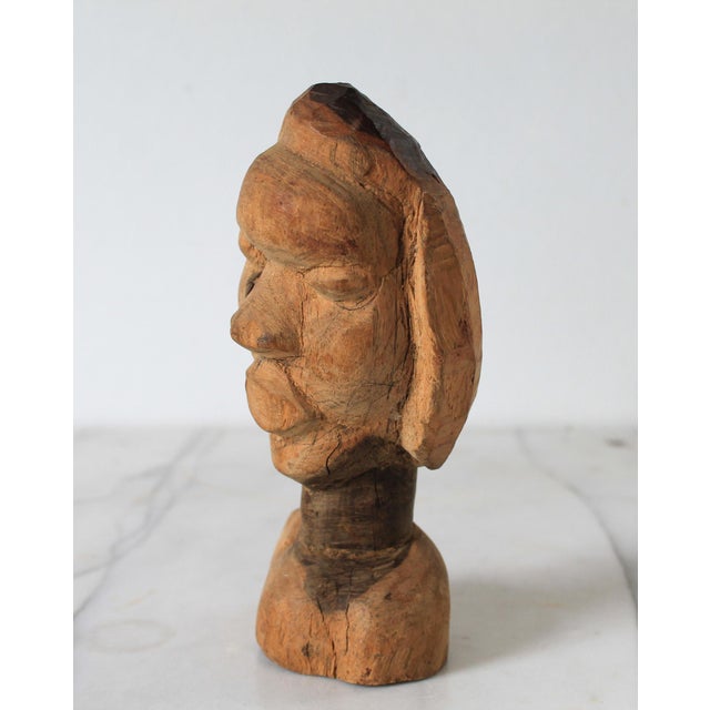 Vintage Hand Carved African Wood Bust For Sale - Image 4 of 11