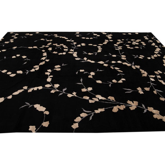 1980s Black Transitional Tibetan Wool & Silk Rug For Sale - Image 5 of 13