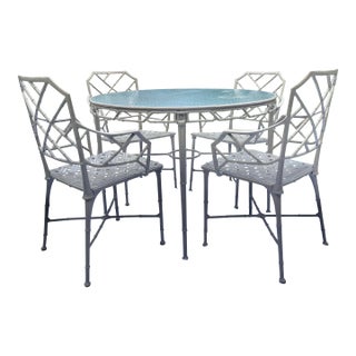 Late 20th Century Brown Jordan “Calcutta” Faux Bamboo Chinoiserie Chippendale Outdoor Dining Set - 5 Pieces For Sale