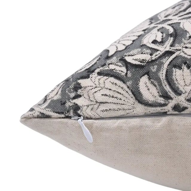 Fabdivine Floral Block Print Pillow Cover 12x20 Inch Duck Canvas-Ulta Kamal For Sale - Image 4 of 5