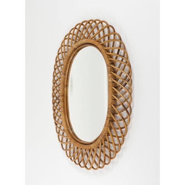 Mid-Century Modern Rattan and Bamboo Oval Wall Mirror by Franco Albini, Italy, 1960s For Sale - Image 6 of 12