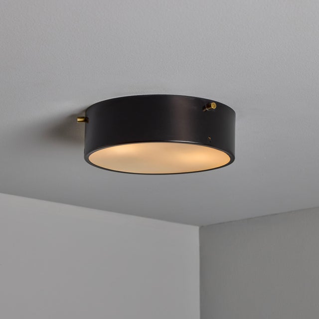 Black 1960s Round Black Metal and Opaline Glass Ceiling Lamp by Bruno Gatta for Stilnovo For Sale - Image 8 of 16