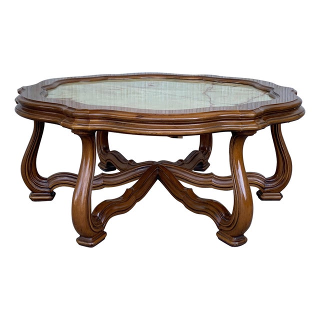 19th Green Onyx Fleur Form Top with Oak Legs Coffee Table For Sale