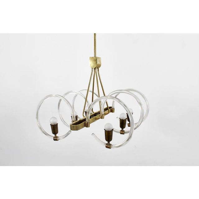 Metal Mid-Century Murano Glass and Brass Chandelier from Barovier & Toso, Italy, 1940s For Sale - Image 7 of 18