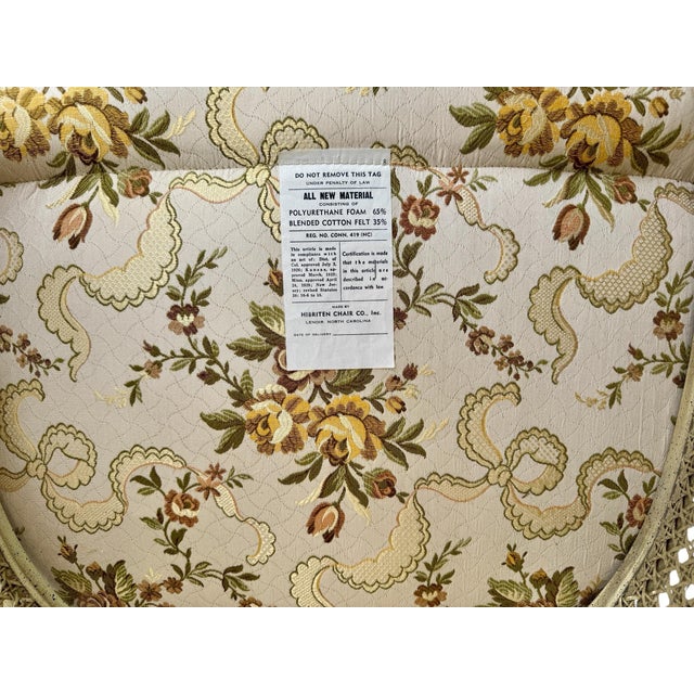 1950s Pair of Hibriten Chair Co. Louis XVI-Style Bergère Armchairs | Cream & Gilt | Cane Sides | Floral Brocade | Lenoir Nc For Sale - Image 11 of 12