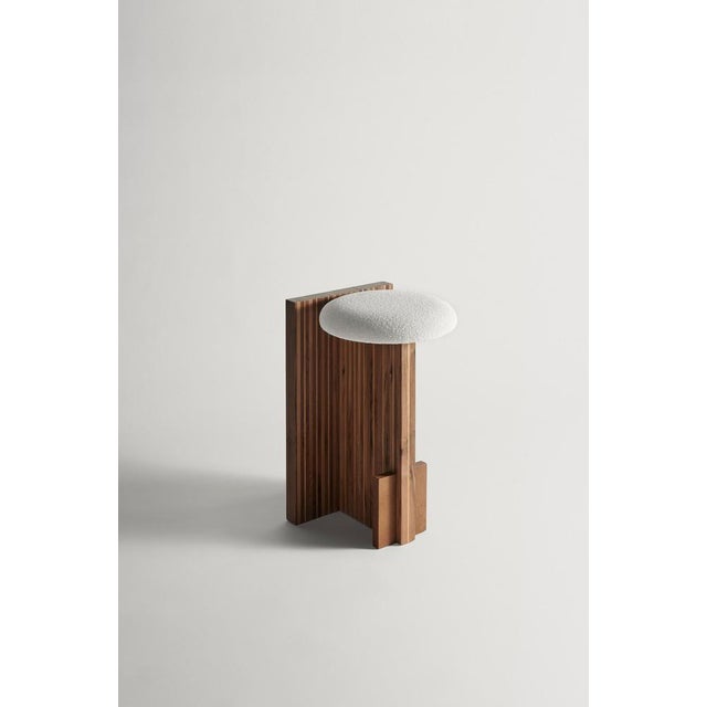 Arquivo counter stool by rosana sousa one of a kind dimensions: d 42 x w 35,5 x h 67 cm. Materials: oak and walnut....