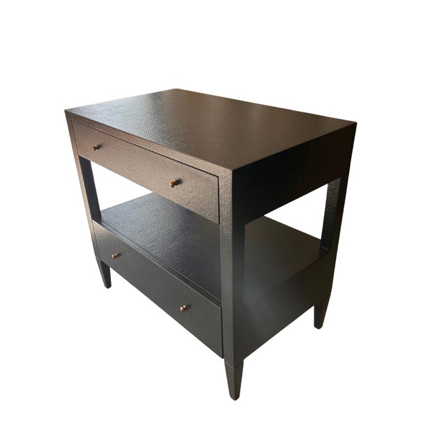 Modern Made Goods Conrad Nightstand in Black Faux Raffia With Brass Pulls For Sale - Image 3 of 7