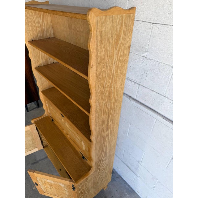 1960s Danish Oak Hutch Display Cabinet With Drop-Front Secretary Desk Mid-Century Modern 1970s For Sale - Image 5 of 12