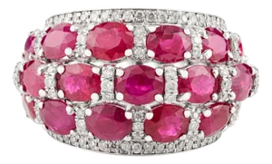18k Gold Ruby Diamond Chunky Statement Wedding Ring Size 7