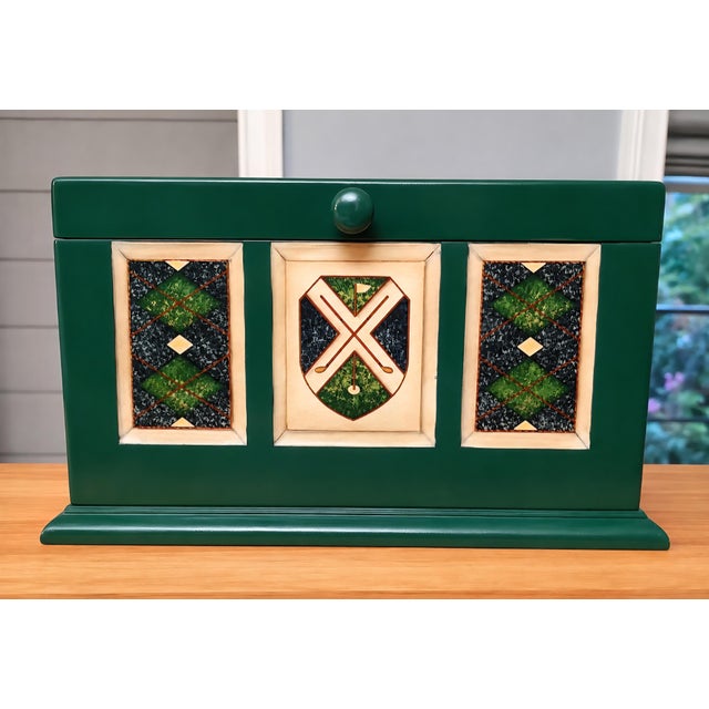Wood Vintage Golf Motif Cedar Desktop Tabletop Humidor Storage For Sale - Image 7 of 9