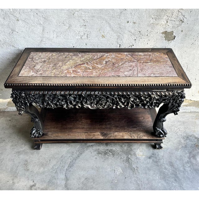 Antique 19th Century Qing Dynasty Hand Carved Console, China, 1860 For Sale - Image 12 of 15